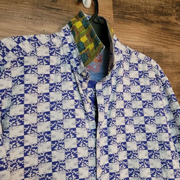 Robert Graham Button Front Shirt 2XL Blue White Multi Preppy - Picture 3 of 12